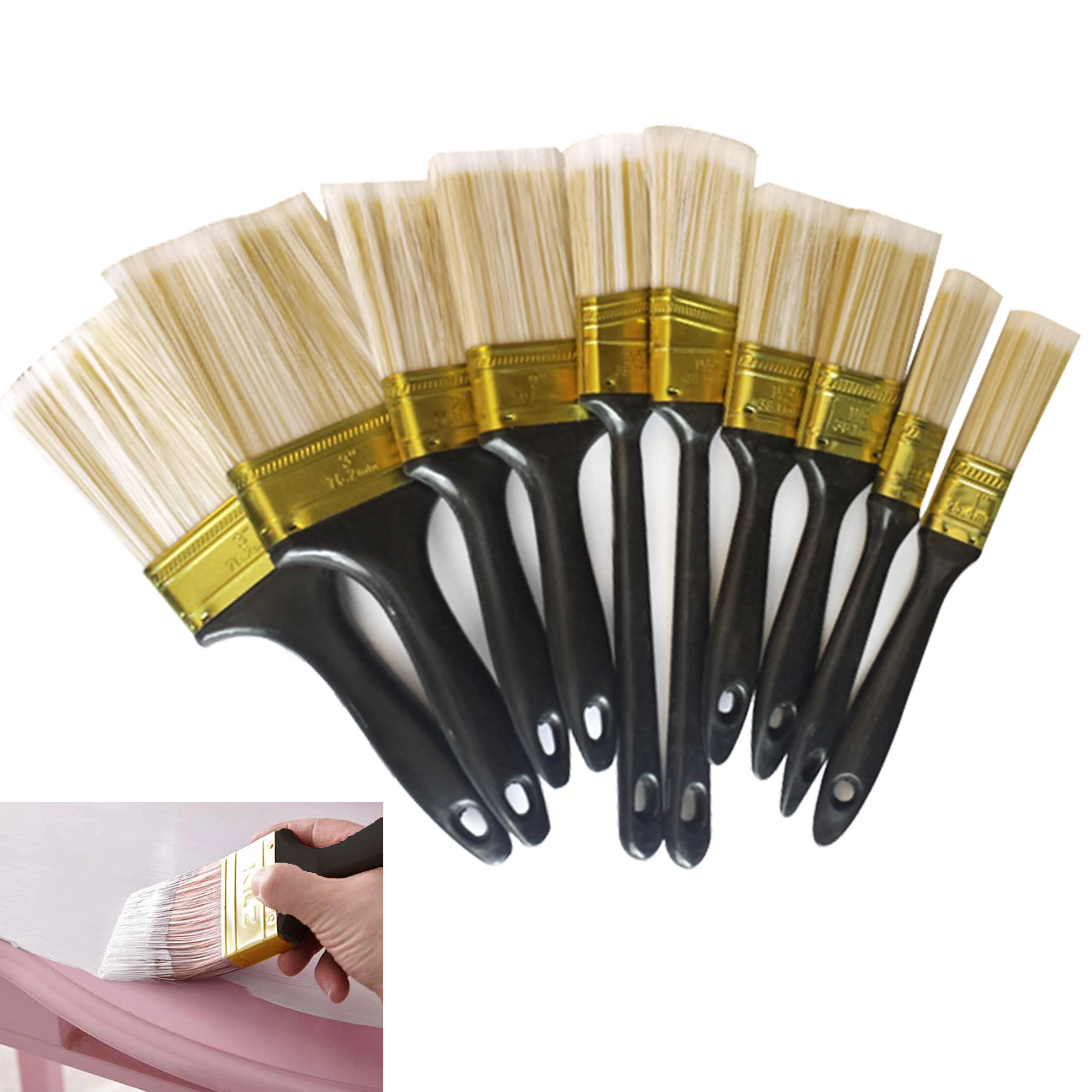10 Pc Large Paint Brushes Assortment Long Handle Brush Bristle Interior Exterior