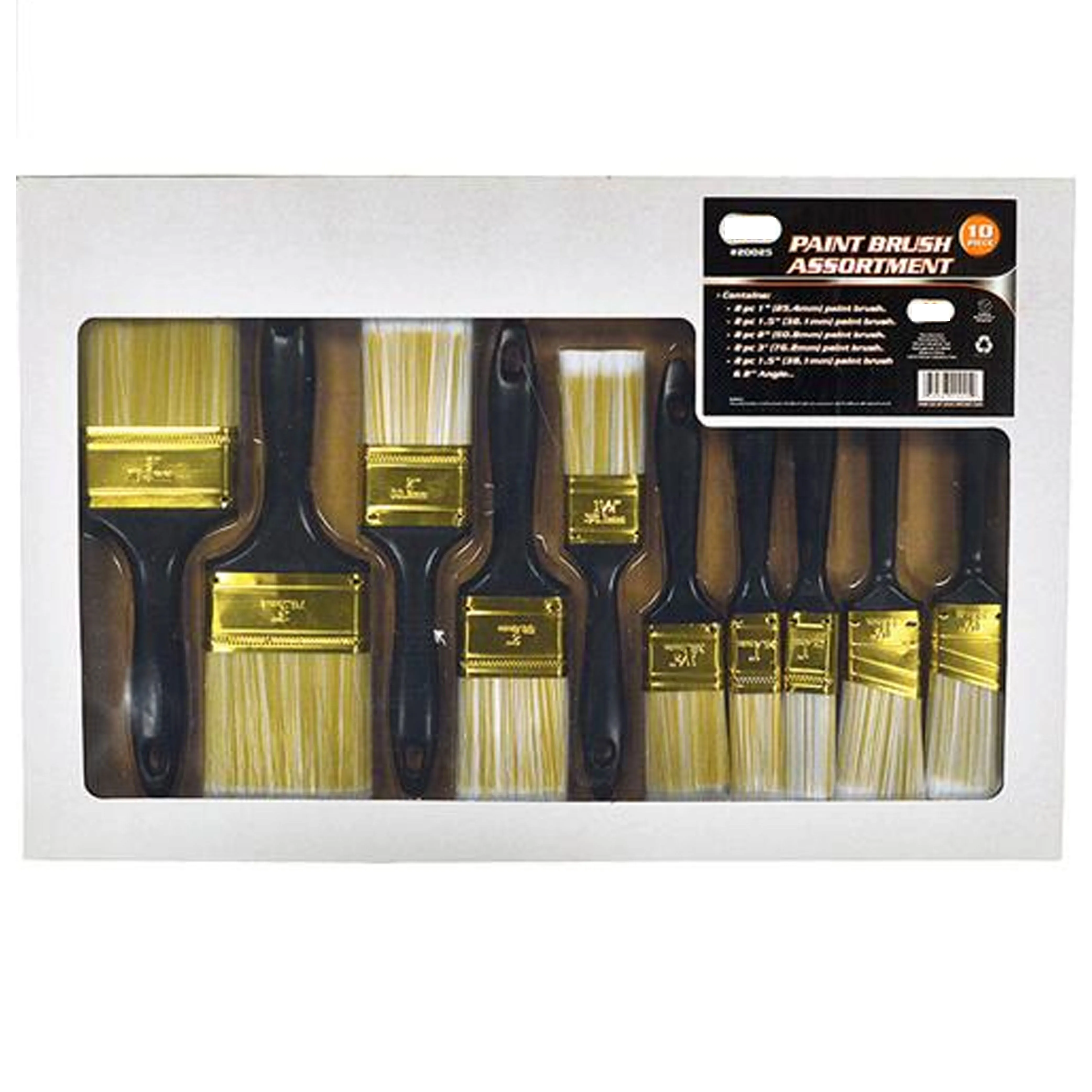 10 Pc Large Paint Brushes Assortment Long Handle Brush Bristle Interior Exterior
