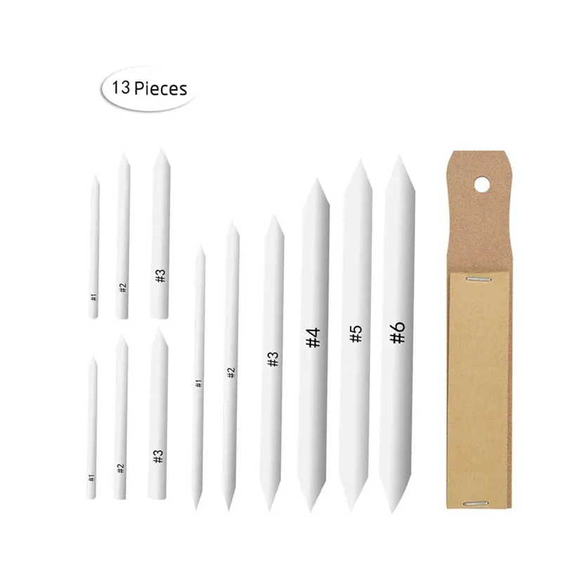 13 Piece Blending Stumps Tortillions Set with Sandpaper Sharpener for Charcoal Sketching