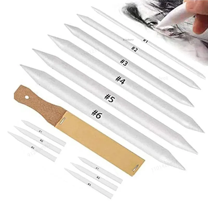 13 Piece Blending Stumps Tortillions Set with Sandpaper Sharpener for Charcoal Sketching