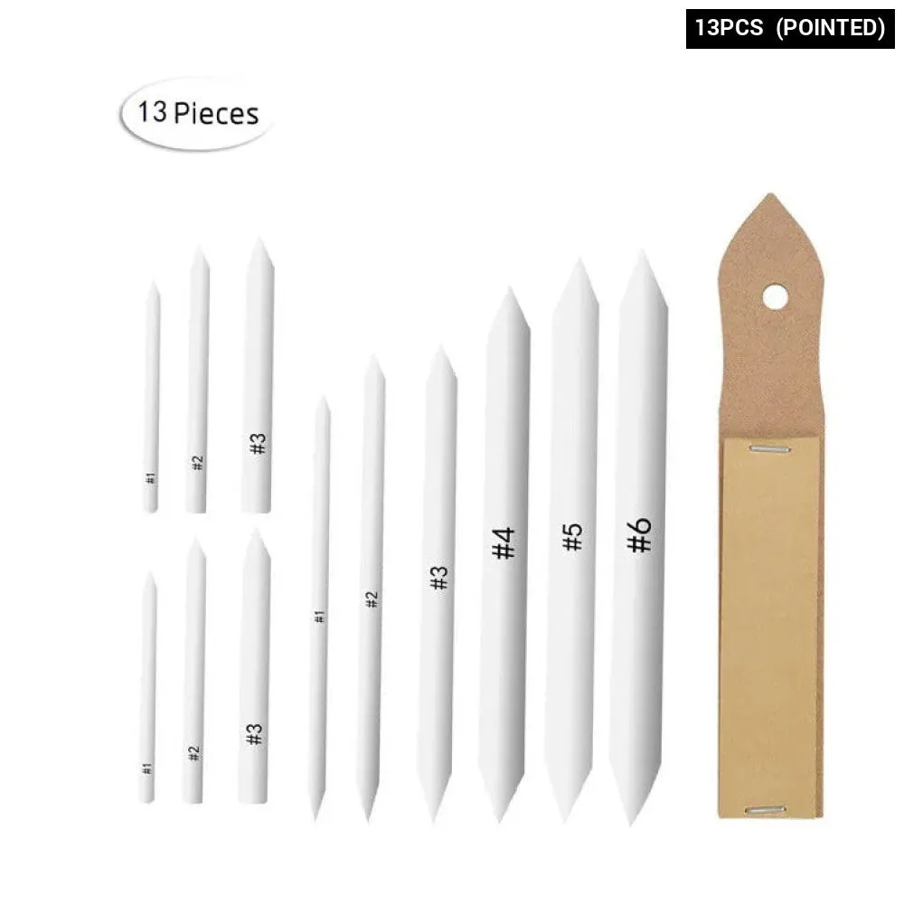 13 Piece Blending Stumps Tortillions Set with Sandpaper Sharpener for Charcoal Sketching