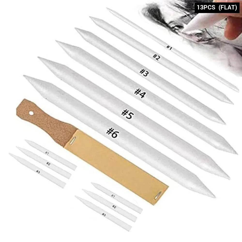 13 Piece Blending Stumps Tortillions Set with Sandpaper Sharpener for Charcoal Sketching