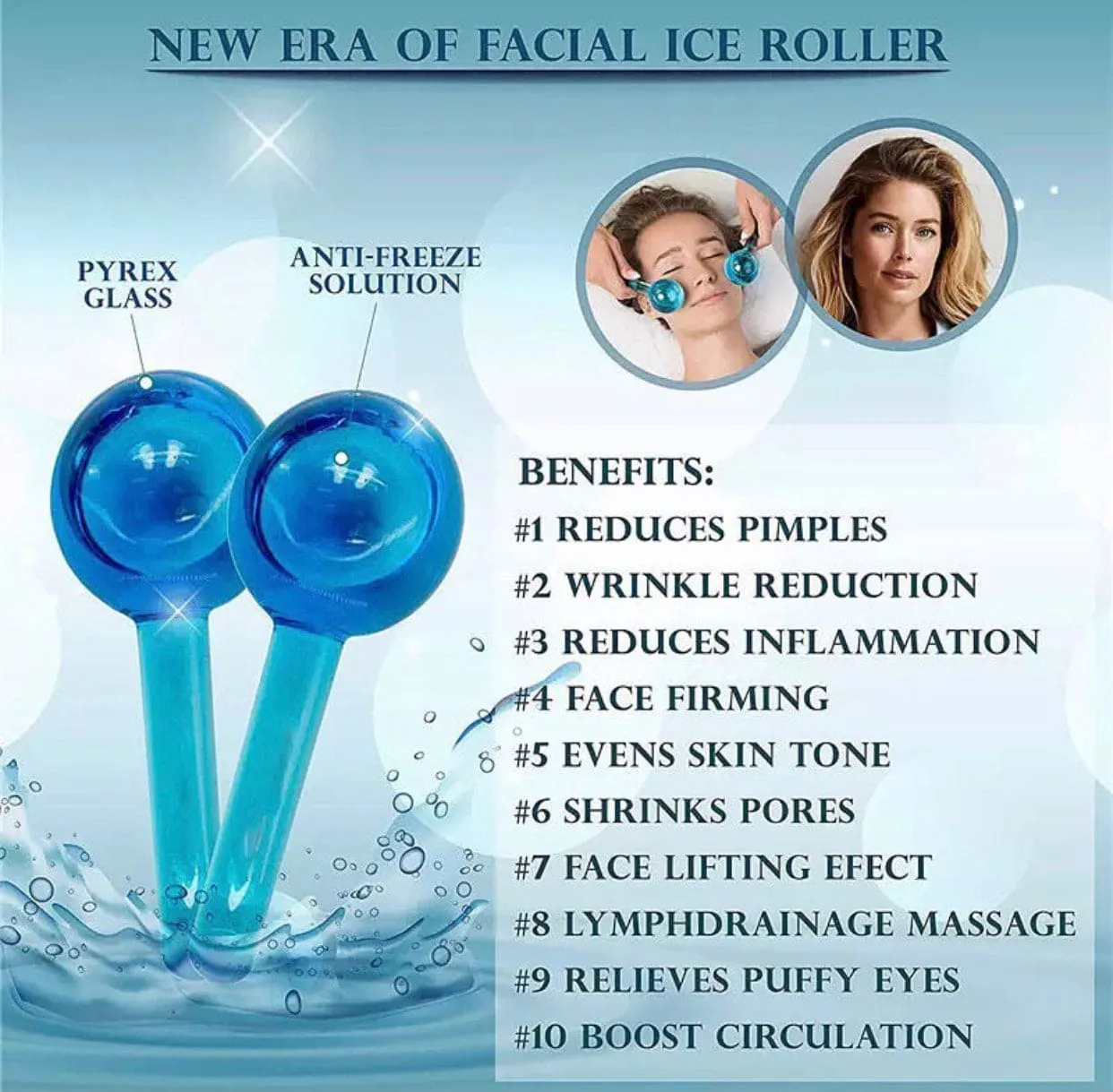 2 Pcs Crystal Ice Hockey, Energy Face Eye Massaging Globes, Face Lifting Anti Wrinkles Ice Roller, Anti Aging Health And Skincare Tool
