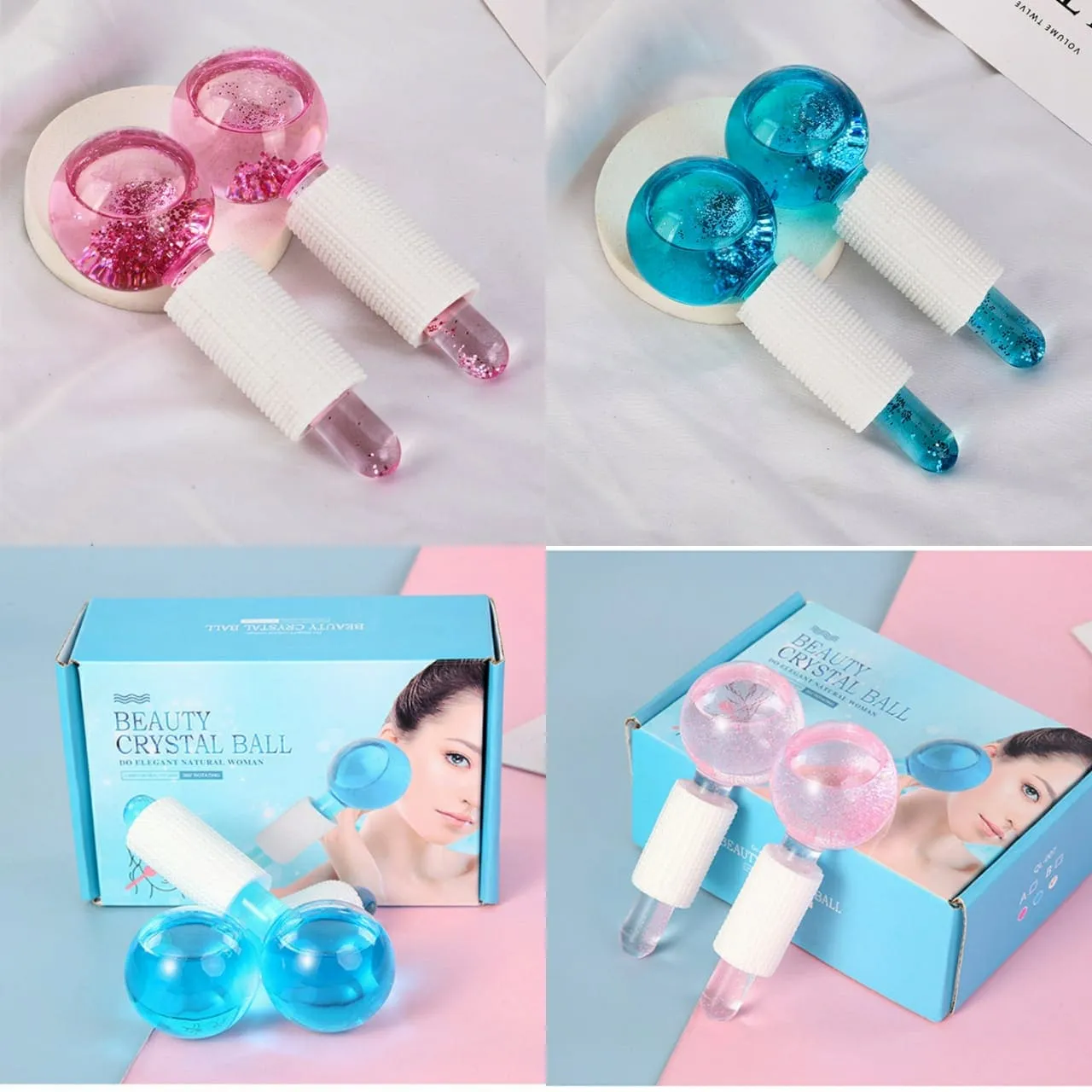 2 Pcs Crystal Ice Hockey, Energy Face Eye Massaging Globes, Face Lifting Anti Wrinkles Ice Roller, Anti Aging Health And Skincare Tool
