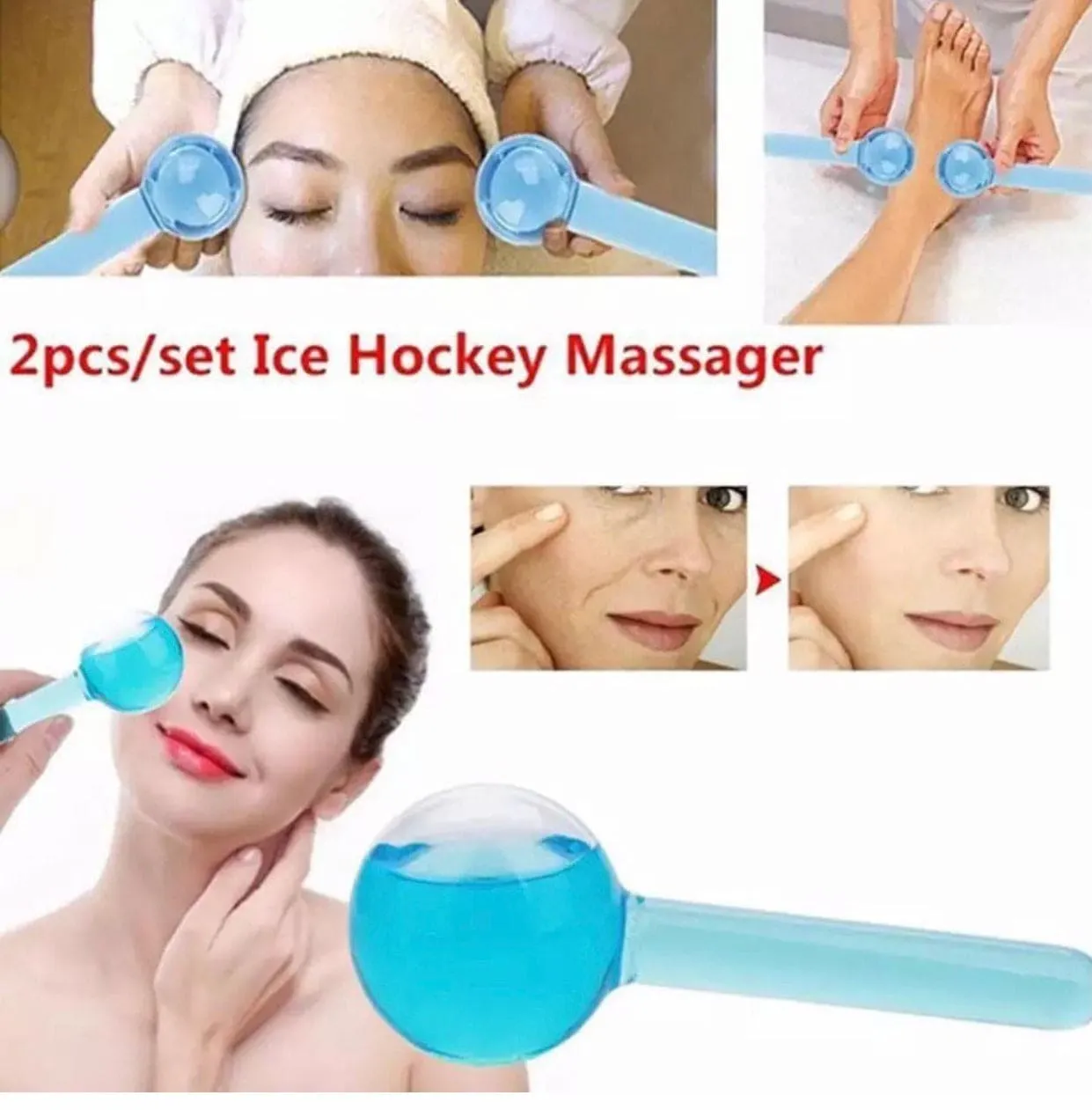 2 Pcs Crystal Ice Hockey, Energy Face Eye Massaging Globes, Face Lifting Anti Wrinkles Ice Roller, Anti Aging Health And Skincare Tool