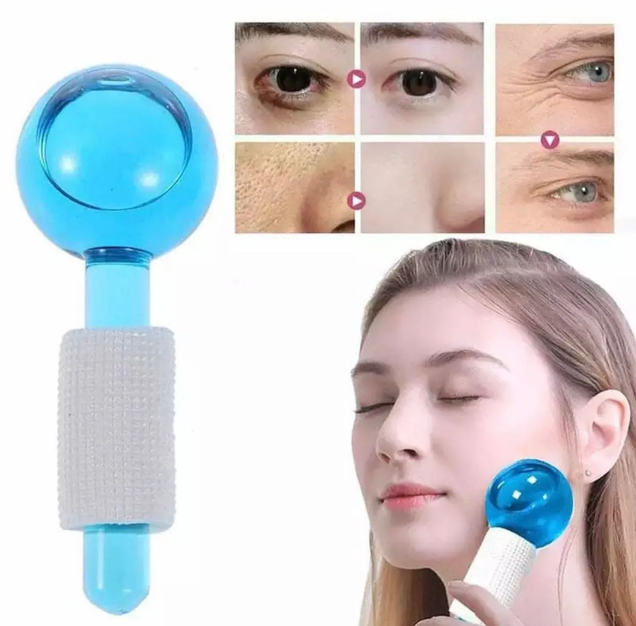 2 Pcs Crystal Ice Hockey, Energy Face Eye Massaging Globes, Face Lifting Anti Wrinkles Ice Roller, Anti Aging Health And Skincare Tool