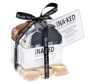 Buck Naked Holiday Soap Trio   Soap Dish Set