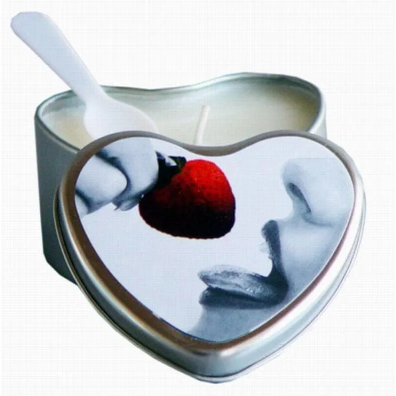 Earthly Body Heart-Shaped Hemp Seed Edible Massage Candle Strawberry 4 Oz