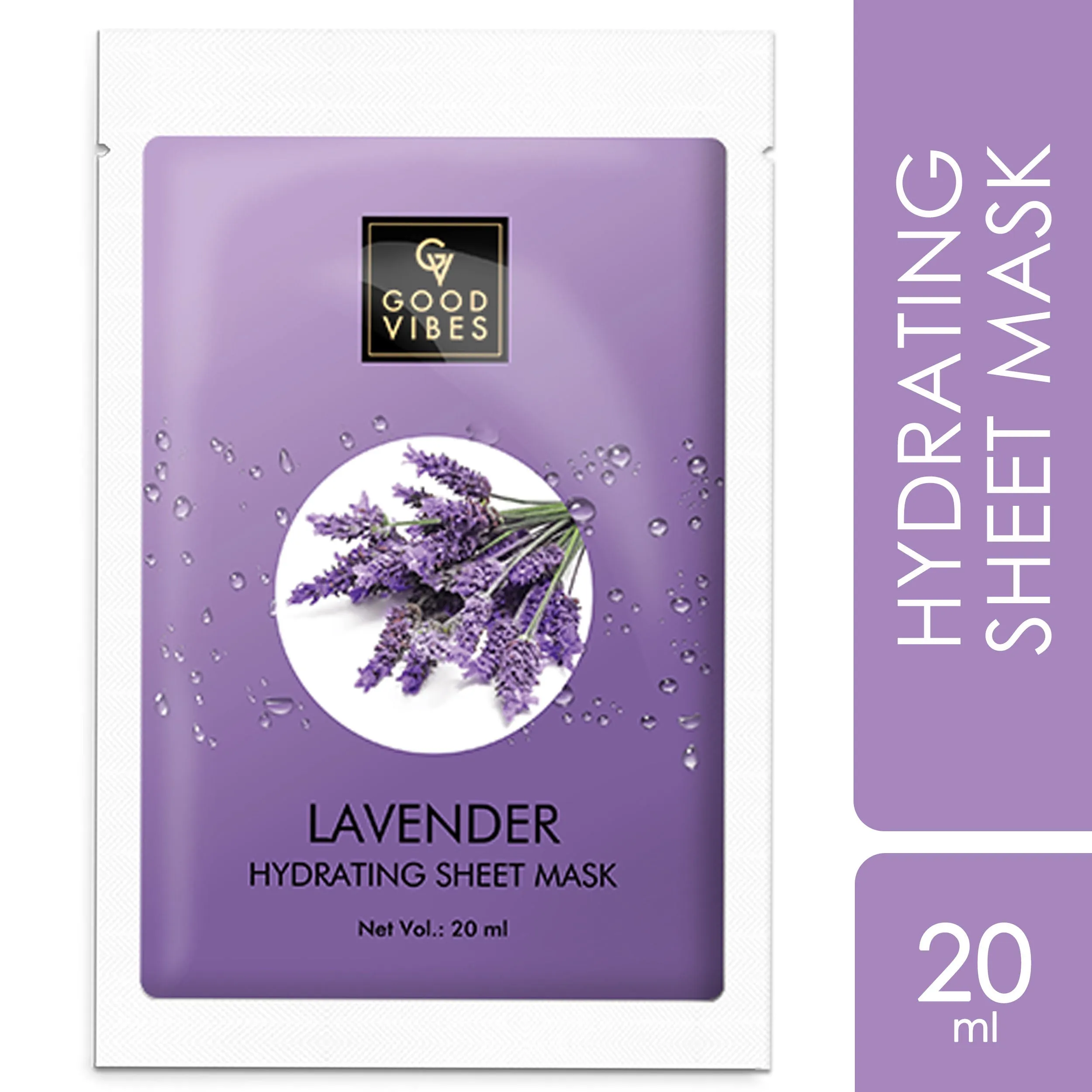 Good Vibes Lavender Hydrating Sheet Mask | Light-weight, Soothing, Brightening, No Animal Testing (20 ml)