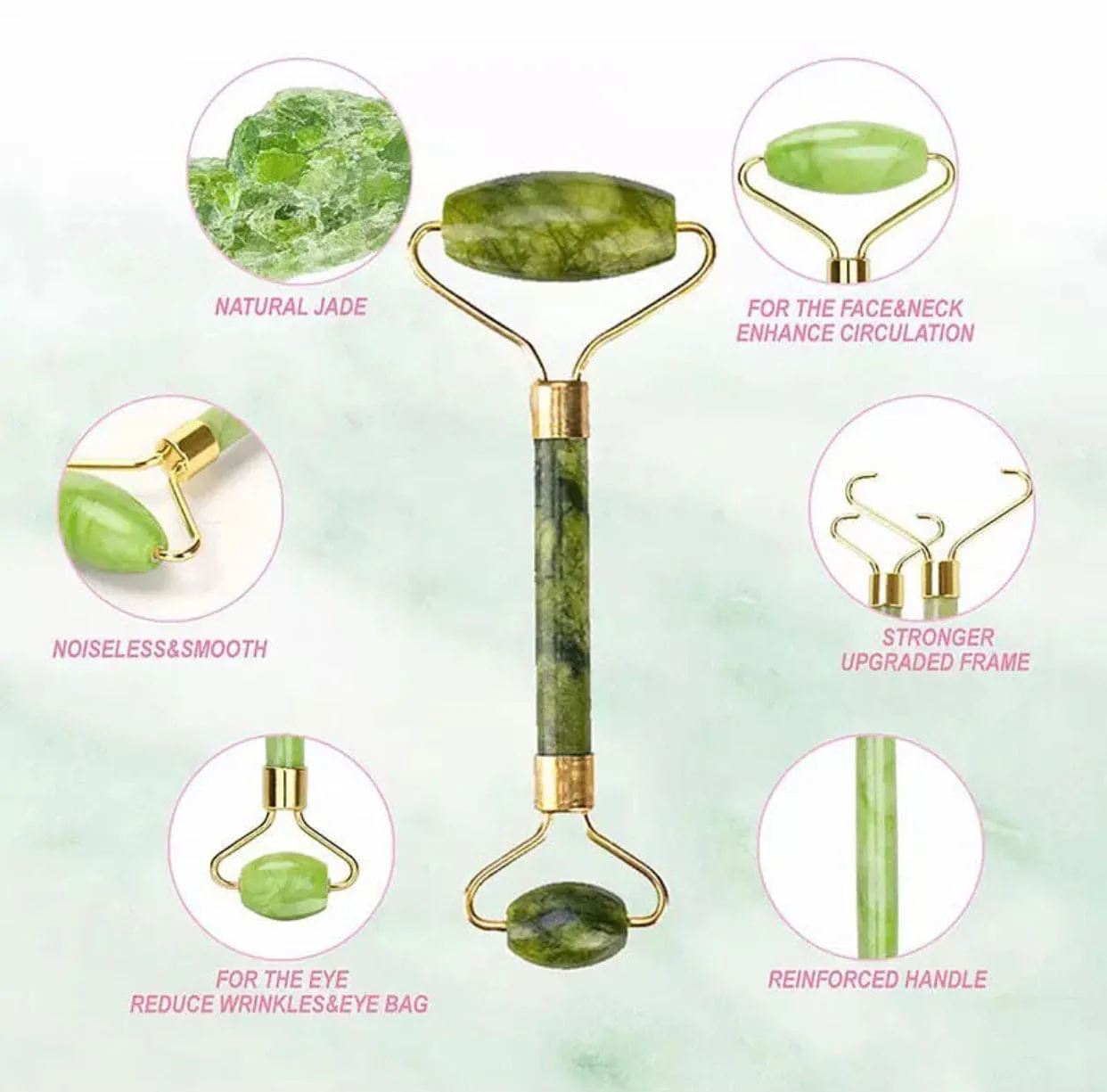 Jade Roller Massager With Face Lifting Guasha Stone, Jade Stone Facial Roller, Dual-Sided Face Massager, Muscle Relaxing Jade Roller