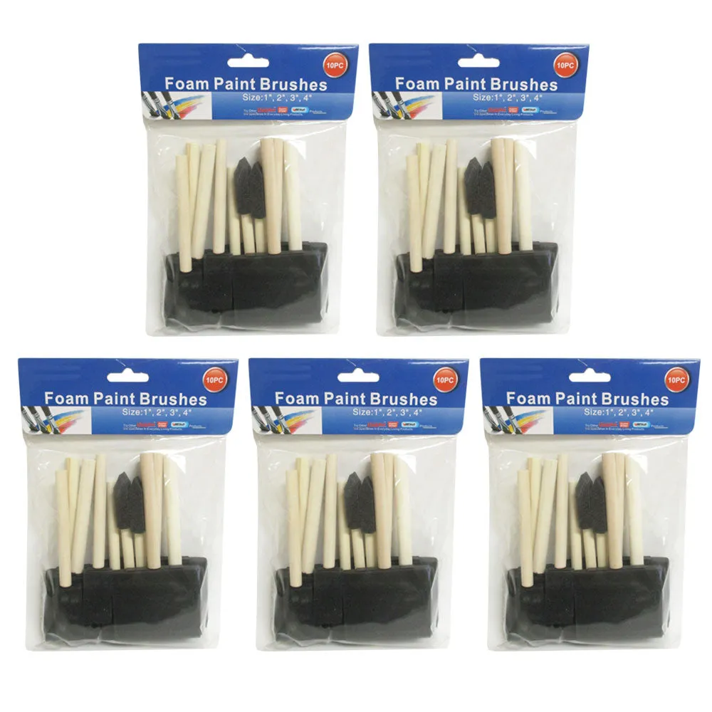 New Lot 50 Paint Foam Sponge Brushes 1" 2" 3" 4" Wood Handle Crats Enamel Stains