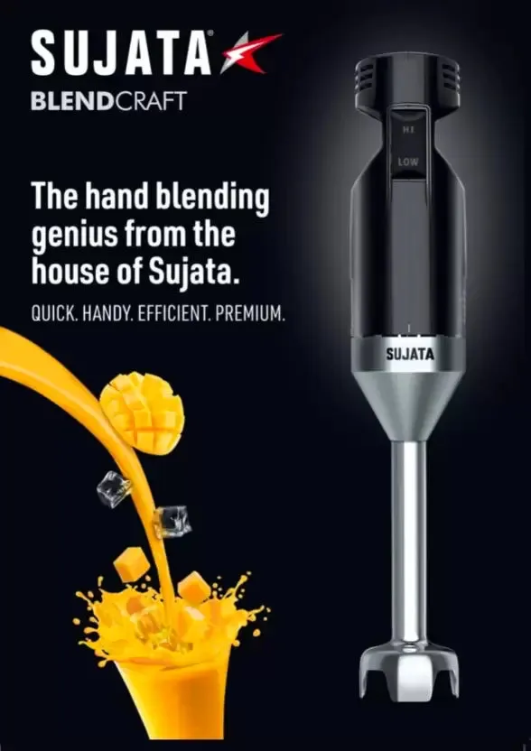 Sujata Blend Craft 180W Hand Blender with Electric Whisk  Dual Speed, 18000 RPM, Stainless Steel Blade, Black